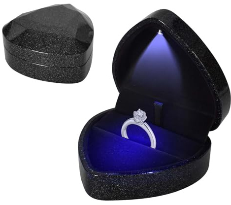 Homirty Ringbox mit LED, Schmuck Ring Geschenkbox, LED Beleuchtete Ring Box, Ringschatulle mit Samt Interieur, Herzform Ringschachtel Hochzeit, Ringkästchen für Rings Halskette Anhänger Vorschlag