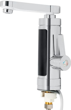 Elektrischer Wasserhahn 3KW 360° Drehbarer Schnell Heizung Wasserfall Armatur Elektrische Durchlauferhitzer mit LED Temperaturanzeige für Küche Badezimmer