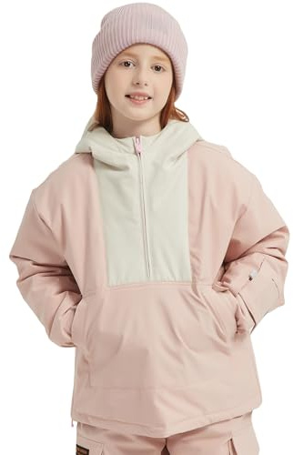 SNBOCON Kids Boys Girls Ski Snow Jacket Waterproof Windproof Warm Snowboarding Outwear Winter Half Zipper Hooded Coat(140cm,Light Pink)