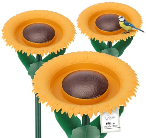WILDLIFE HOME Vogeltränke stehend 3 Stück für Garten 60cm, Futter- & Trinkblume für Wildvögel, Vogelfutterspender Futterschale mit Ständer, Vogelfutterstation, 3er Set