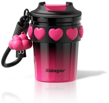 Sidagar 12 oz Travel Coffee Mug with Lid, Stainless Steel Coffee Tumbler for Hot and Cold, Resuable Insulated Coffee Cup Gifts for Women, Black Pink