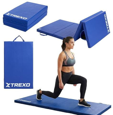 XTREXO Klappbare Gymnastikmatte – Turnmatte 4-teilig – Kunstleder & EPE-Schaumstoff – Faltbar mit Tragegriffen – Rutschfest für Training, Yoga & Kinderzimmer