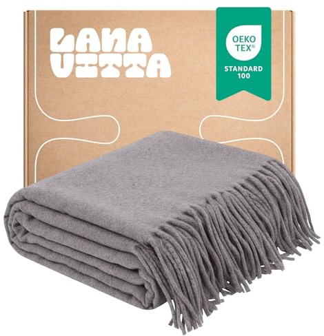 Lanavitta – Kaschmirdecke „LUKS“ – Tagesdecke & Bettüberwurf – Couchüberwurf, Sofadecke, Couchdecke, Sesseldecke – 100% Kaschmir – Grau – 140x200 cm