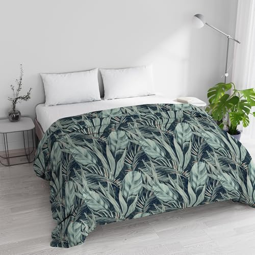 Trapunta Invernale Imbottita Letto Matrimoniale 250x245cm DoubleFace BASIC fantasia TROPICAL, Made in Italy - Piumino Reversibile in morbida Microfibra 200gr/mq - Piumone Lavabile in Lavatrice