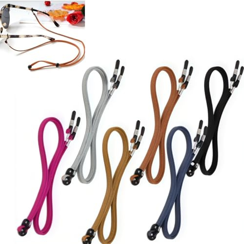 6 Pcs Unisex Glasses Straps, Adjustable Eyeglass Cords Chain – Leather Glasses Chain Non-Slip Glasses String, Spectacles Straps for Men & Women, Glasses Lanyard for Running Reading Sports Outdoor
