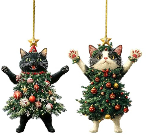 Weihnachtsbaum Anhänger Katzen, 2 Stücke Weihnachtsanhänger Katze Weihnachtsschmuck Acryl Anhänger Weihnachten Christbaumschmuck Weihnachts Katzenanhänger Für Türen Fenstern Christbaum Schmuck Deko