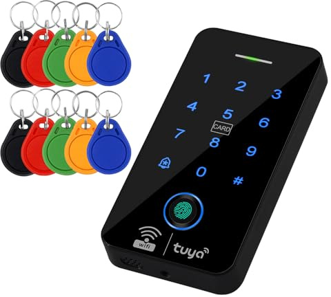 Uoonner Teclado con sistema de control de acceso de graffiti WiFi, teclado impermeable IP68, compatible con 125 KHZ/13.56 MHZ, capacidad de 8000 usuarios, con 10 llaveros RFID de 13.56 MHz de colores
