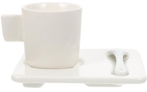BESPORTBLE Set di 2 Tazze da Caffè Espresso in Ceramica 80Ml Piattini Quadrati e Cucchiaio Tazze da Latte Creative per Casa Bar e Pasticceria Adatte per Cioccolata Calda Tè e Cocktail