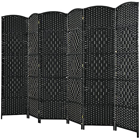 COSTWAY 6 TLG. Trennwand Raumteiler, 273 x 180 cm Paravent Outdoor, Sichtschutz klappbar, Papierfaser & Pappelholzrahmen, Raumtrennwand für Büro, Wohnzimmer & Balkon (Schwarz)