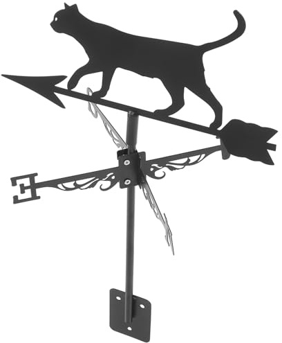 HEMOTON Stainless Steel Cat Weathervane Metal Garden Stake Wind Vane Outdoor Yard Weather Vane Decorative Ornament for Patio and Lawn