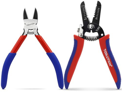 TOOLUTION 2-Piece Electrician's Pliers Set Professional Wire Stripping Tool | 7 Wire Stripper & 5 Flush Cutter Spring-Loaded Design & Non-Slip Grip for Electrical Work, DIY, Crafting
