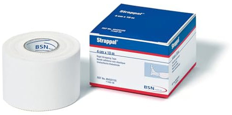 Strappal – Bande de strapping rigide pour le traitement et la prévention des blessures sportives – Adhérence élevée à la peau – Sans latex – 4 cm x 10 m, blanc, 1 rouleau