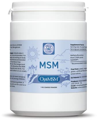 Kala Health - OptiMSM® Multi-stage distillation (Methylsulfonylmethane) MSM Powder Coarse Flakes (Crystals) 1000g, pure natural Sulphur for Joints, Skin, Hair & Nails - Laboratory-tested - NO ADDITIVES - 100% Vegan - USA made - 1 Ingredient