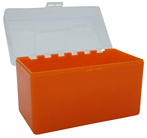 Waffenpflegewelt WPW Patronenbox aus robustem Kunstoff mit Klappdeckel für Kaliber .300 Winchester Magnum, Kaliber .338 Lapua Magnum 32 Stück orange