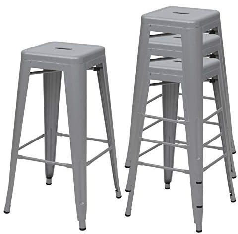 Mendler 4er-Set Barhocker HWC-A73 Metall stapelbar - grau | Barstuhl, Tresenhocker, Industriedesign