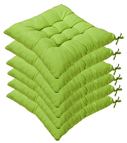 Lot de 6 coussins de chaise avec rubans - 40 x 40 x 5 cm - Pour l'intérieur et l'extérieur - Plusieurs couleurs au choix - Vert