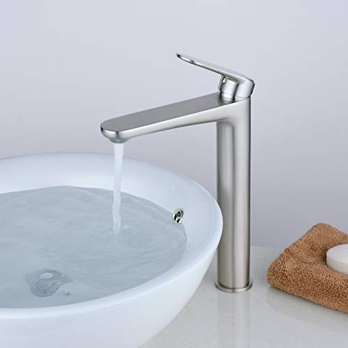 Hoch Bad Wasserhahn, Elegant Waschtischarmatur Mischbatterie für Badezimmer Waschbecken, Gebürstetes Nickel/Matt