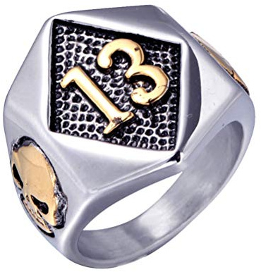 OAKKY Herren Hip Hop 13 Teufel Schädel Biker Ring Rostfreier Stahl