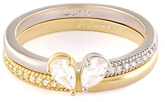 KnSam Trauring Gold Damen Verlobungsringe Mit Gravur Doppelring Herz Zirkonia Love Always Aus Vergoldet Schmuck Für Damen Mädchen Gold