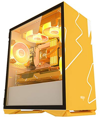 HDYD ATX Case, Mid-Tower PC Gaming Case M-ATX/ITX - Front I/O USB 3.0 Port - Tempered Glass Side Panel - Support Water Cooling - 5 Fan Position (Color : Yellow)