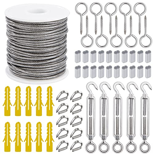 QIMEI-SHOP 30m Garden Wire Rope Kit 2mm Stainless Steel Cable PVC Coated M5 Turnbuckle Tensioner Thimble for Climbing Plant Clothes Line Fence