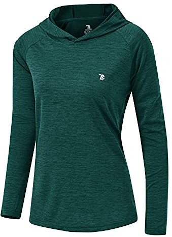 YSENTO Damen Laufshirt Langarm Sportshirt UPF 50+ Schnelltrocknend UV Schutz Hoodie Pullover Wandershirt mit Daumenlöcher