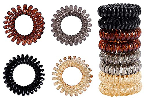 8 Piezas Gomas del pelo Elásticas, Cintas para el cabello en espiral cable de teléfono, bandas para el pelo, resistentes al agua, Soporte para coletas para mujeres y niñas,Negro y Transparente,4 color