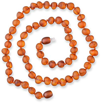 Genuine Amber Collar de ámbar báltico auténtico, perlas sin pulido, color coñac, anudado entre las perlas, tamaño de 28 a 36 cm