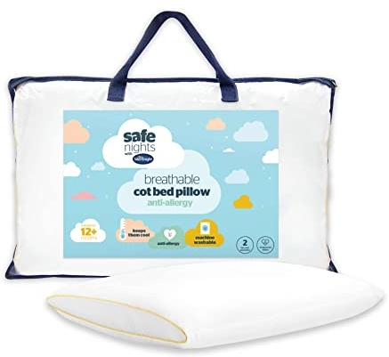 Silentnight Safe Nights Breathable Cot Bed Pillow - Toddler Baby Pillow with Mesh Sides for Comfortable and Fresh Sleeping - Anti Allergy and Machine Washable White