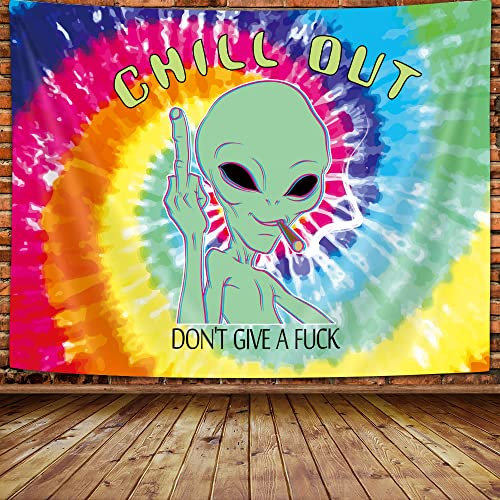 Wathon Trippy Fun Alien Tapisserie Unkraut Marihuana Rauchen Wandteppich für Schlafzimmer, psychedelischer Batik-Steiner-Wandteppich für Männer, ästhetische Hippie-Wandkunst, Heimdekoration, 90x70 cm