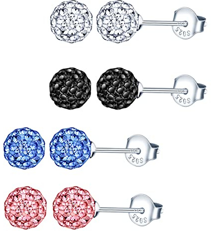 MICGIGI Damen 925 Sterling Silber Ohrstecker 6mm 8mm Kristall Kugel Ohrringe