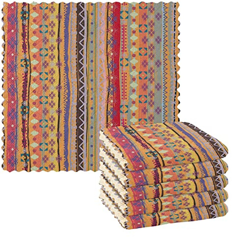 CaTaKu Ethnic Boho Kitchen Cloths, 6 Pack Reusable Dish Rags for Washing, Microfiber Cleaning Cloths Dish Towels Washcloths for Kitchen Drying