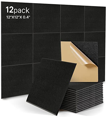 12 Pack Square Acoustic Foam Panels,High Density Self-adhesive Soundproofing Panel and Sound Absorption,Easy Install,for Children Fire Prevention.Recording Room,Offices,Wall Decoration(Black)