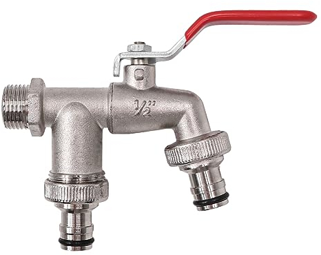 POFET Robinet de Jardin à Double Sortie G1/2'' Robinet Antigel en Alliage de Zinc pour Jardin, Machine à Laver, Baril de Pluie