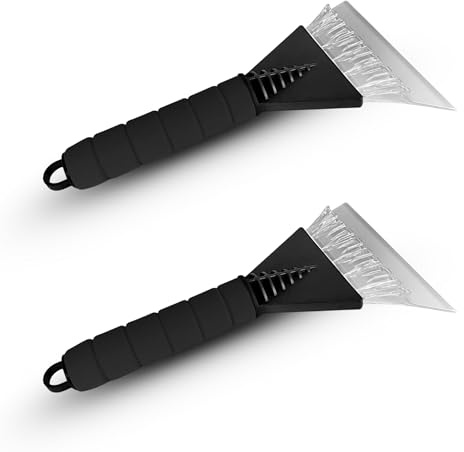 FERRIS 2 Pack Ice Scraper for Car Windscreen & Windows – Heavy-Duty Snow, Frost & Ice Remover with Non-Slip Soft Grip Handle – Winter Car Accessories for Van, Truck, SUV – Non-Scratch Tool (Black)
