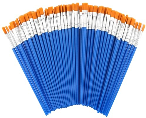 PUCSIQ 100 Stuck Kleine Pinsel Flach Pinsel 10mm Breit Kleine Künstlerpinsel Pinsel Set Pinselset mit Kunststoffgriff für Anfänger Künstler Gemälde Liebhaber Graffiti Zeichnung Blau