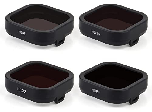 GEPULY 4-Pack Camera Lens Filter Set ND8 ND16 ND32 ND64 Compatible for GoPro Hero 12 11 10 9 Black, Neutral Density Lens Filters Protector, ND Filter Multi Coated HD Protective Optical Glass Cover