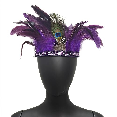 Indianer Kopfschmuck,Indische Feder Krone Stirnband,Herren Indianer Stirnband mit Federn, Hippie Tribal Kopfschmuck, Mottoparty, Karneval,Halloween, Fasching, Festival Party Headwear kostüme Zubehör