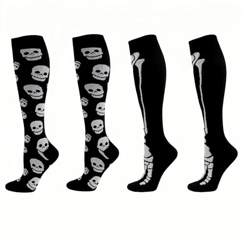 SamHeng Calcetines de compresión para mujery hombre 2 pares, novedad calcetines de compresión de Halloween manguera de soporte de circulación alta para correr ciclismo deportes viajes atléticos
