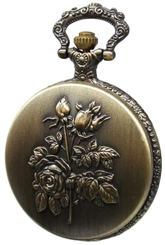 SIMAOTE Vintage Pocket Watch with Flower Pattern Cover and Chain for Women Men