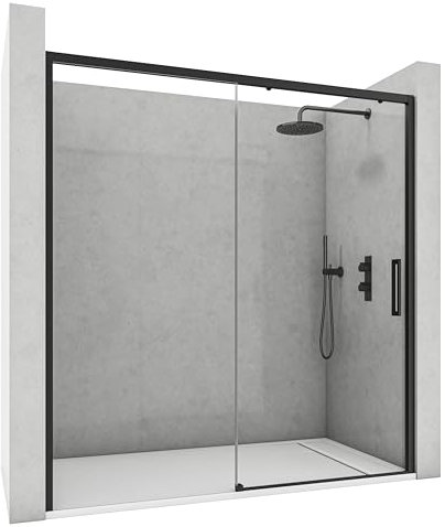 NEBADOON | Mamparas de Ducha - 1 Puerta Corredera + 1 Fijo - Mampara de Ducha Corredera - Perfilería Negra Mate - 114 a 118 cm (Ancho Adaptable 4 cm) x 195 cm (Alto) - Posición Puerta Derecha