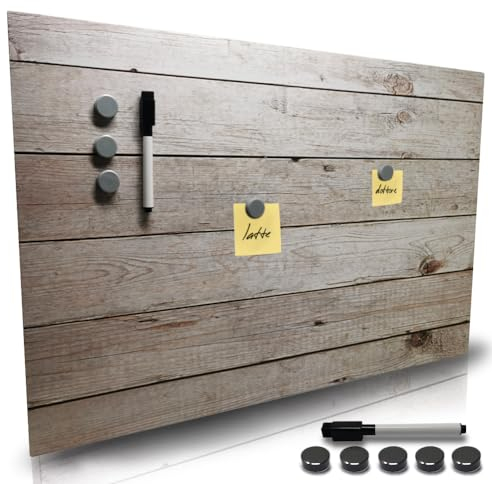 BAKAJI Lavagna Magnetica Scrivibile e Cancellabile da Parete, Lavagnetta con 5 Calamite e 1 Pennarello, Bacheca Memo Board a Muro Ideale Cucina, Soggiorno, Ingresso, 60 x 40 cm (Staccionata)