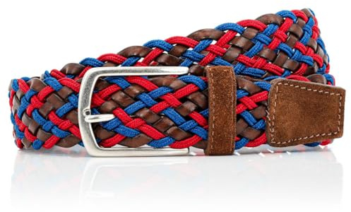LINDENMANN Premium Gürtel Handmade in EU Flecht-Gürtel Herren 35 mm cognac blau rot