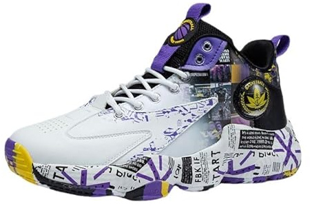 Scarpe da Basket Alte da Uomo Scarpe Sportive Suole in Gomma Scarpe da Corsa Antiscivolo Stivali da Basket for Allenamento all'aperto (Color : Purple1, Size : 45 EU)