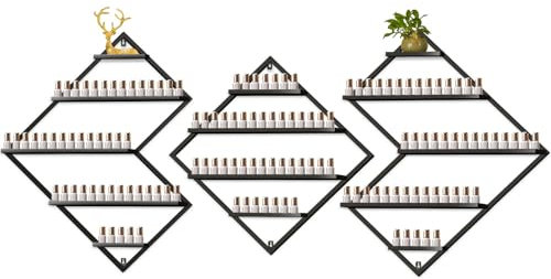 Kalolary Lot 3 Supports Rangement Muraux Métal Vernis à Ongles Présentoir Noir Présentoirs Cosmétiques Rouge Lèvres Parfum Étagère Murale Organisateurs d'Huiles Essentielles Maison Spa Salon Manucure