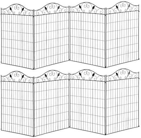 Outsunny Decorative Garden Fence Foldable Set of 2 365cm x 112cm Black | 8 Panels Metal Picket Fence, Garden Screen Panel, Versatile Shapes, Patio Lawn Decoration