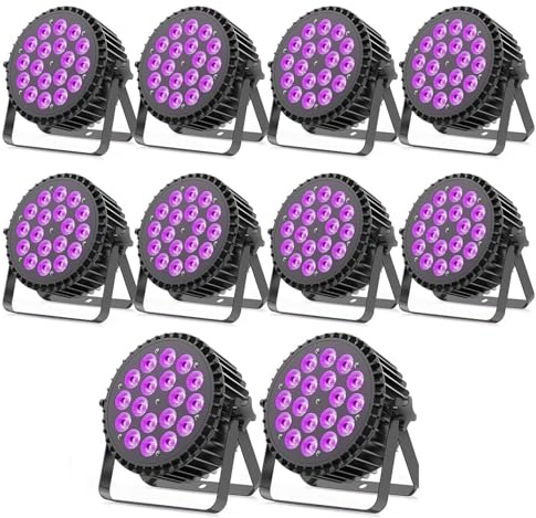 10PCS 200W LED Par RGBWA+UV 6 in 1 Bühnenlicht Strahler, 18 LED Par Scheinwerfer Aluminiumschale mit D MX 7/10CH und Strobe, Discolicht Partylicht für Bar Party Hochzeit Weihnachten Halloween