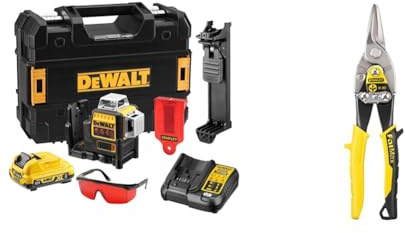 DeWalt - Laser Multilignes 3x360° 12V Li-Ion 2Ah - Niveau Laser Autonivelant 4° sans Fil & Stanley FATMAX Cisaille Aviation Tête Droite Acier Forgé Chromé Double Action de Pivot