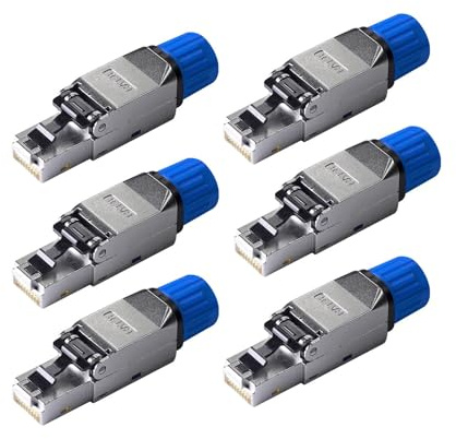Davonpha Paquete de 6 conectores RJ45 Cat8 sin herramientas, conectores de terminación Ethernet blindados de aleación de zinc, 40 Gbps 2000 MHz, 22AWG-24AWG Cat8/Cat7/Cat6a, conectores reutilizables