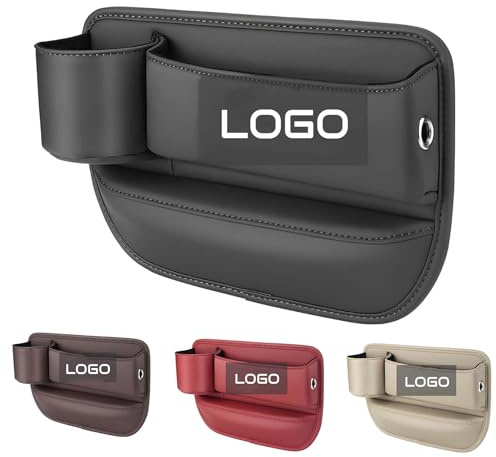 BeNsil Auto Leder Getränkehalter Lückentasche, Personalisiert Sitzlücken-Aufbewahrungsbox mit Logo/Text, verstellbare Autositz-Aufbewahrungsbox für Brillen, Telefone, Schlüssel und Karten